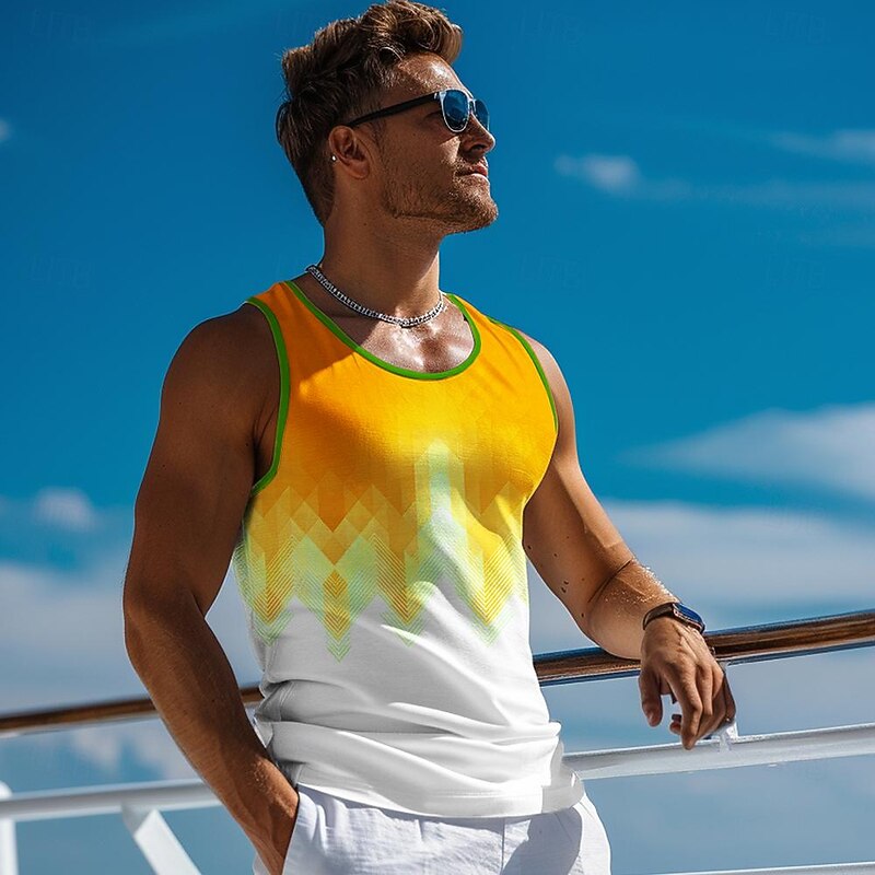 Men's Ombre Geometric Tank Top Vest Top Undershirt Sleeveless T shirt 3D Print Crew Neck Shirt Fashion Outdoor Casual Street Casual Daily Yellow Orange Spring & Summer Clothing Apparel S M L XL XXL4