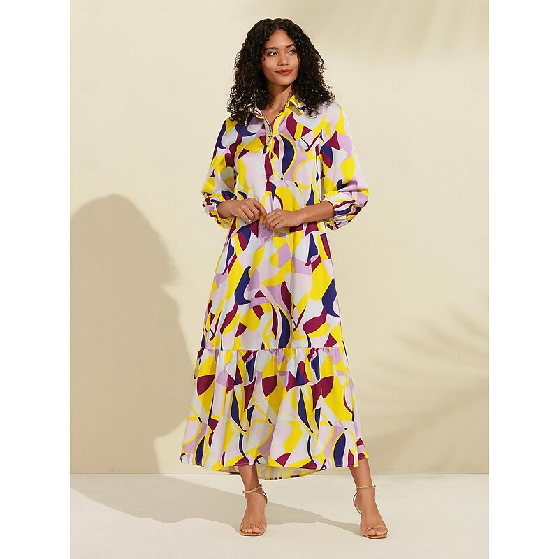 Satin Color Block Pattern Print Maxi Dress4