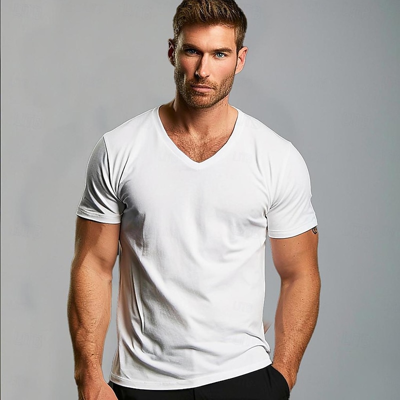 Men's 100% Cotton T shirt Tee Tee Top Plain V Neck Street Vacation Short Sleeves Clothing Apparel 100% Cotton Fashion Designer Classic