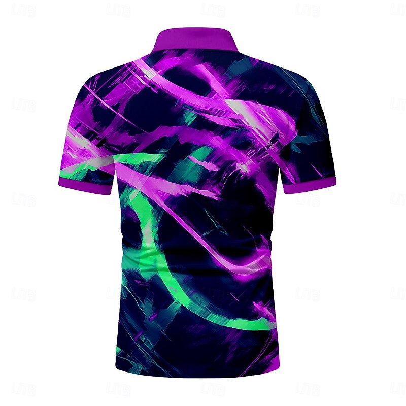 Men's Graphic Zip Polo Shirts Golf Shirt Short Sleeve Polo Shirts Collared Shirts Vacation Wear Rave Wear Party Outfits 3D Print Quarter Zip Polo Spring & Summer Red Purple2