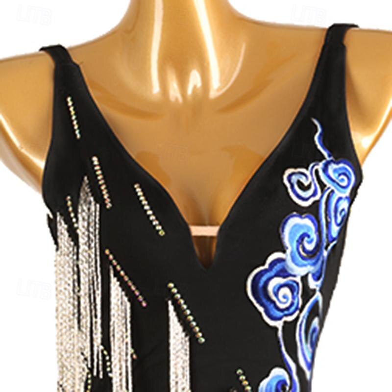 Ballroom Dance Dress Rhinestone Women's Performance Training Sleeveless High Chiffon Chinlon3
