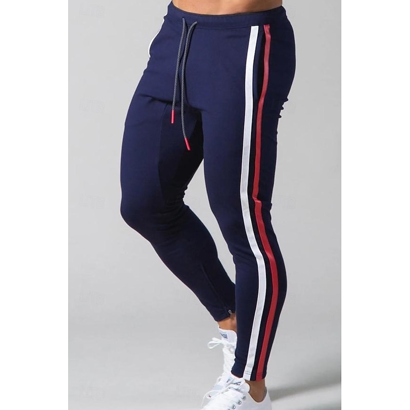 Men's Joggers Sweatpants Zipper Ankle Zippers Base Layer Athletic Athleisure Winter Breathable Soft Sweat wicking Fitness Gym Workout Running Slim Fit Sportswear Activewear Stripes Black Dark Blue2