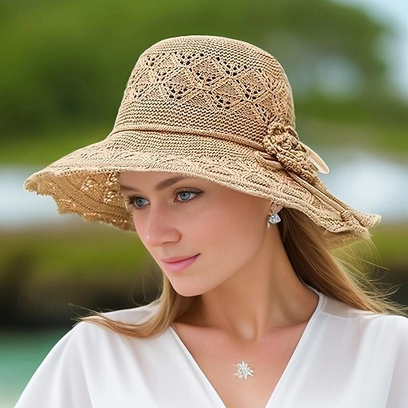 Wide Brim Straw Sun Hat for Women, Floppy Beach Hat with Bowknot, UV Protection Summer Hat, Foldable Outdoor Travel Visor4