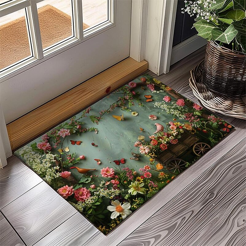 Vintage Flowers Doormat Kitchen Mat Floor Mat Non-Slip Area Rug Oil Proof Rug Indoor Outdoor Mat Bedroom Decor Bathroom Mat Entrance Entreyway Rug Sage Green3