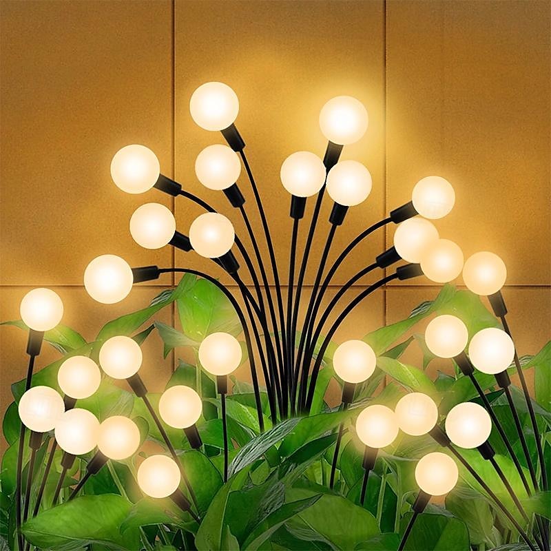 1pc 12LED Solar Garden Firefly Lamp, Swaying Lights 2 Flashing Modes Waterproof for Lawn Sidewalk Pathway Yard Patio