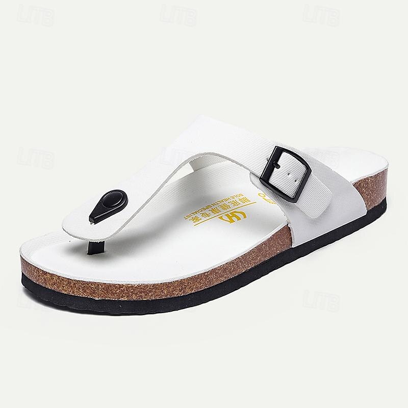 Men's Sandals Slippers & Flip-Flops Flat Sandals Microfiber Breathable Comfortable Slip Resistant Loafer Buckle White Red Green2