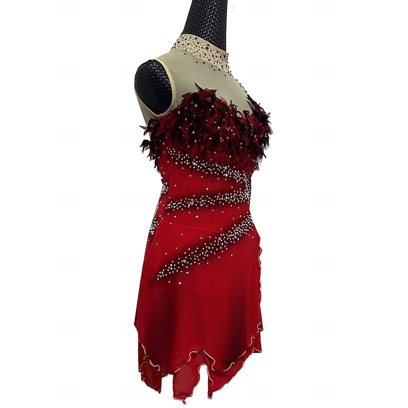 Figure Skating Dress Girls' Ice Skating Skirt Mesh Spandex Lace Skating Wear Crystal / Rhinestone Figure Skating4