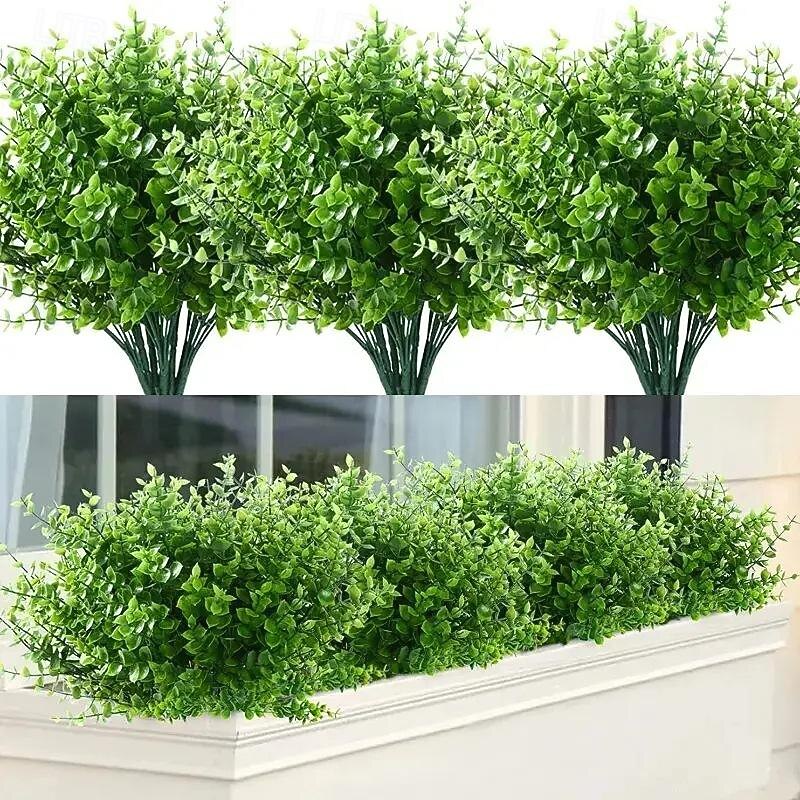 10 Branches Outdoor Artificial Plants 7-Stem Eucalyptus and Money Leaf Bouquet: Artificial Greenery for Wall Decoration, Wedding, Garden Landscaping, and Event Backdrops