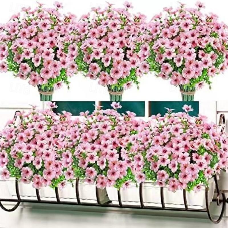 10 Branches Outdoor Artificial Flowers Seven-Stem Eucalyptus, Purple Violets, Realistic Floral Bouquet for Decorative Centerpieces and Flower Arrangements4