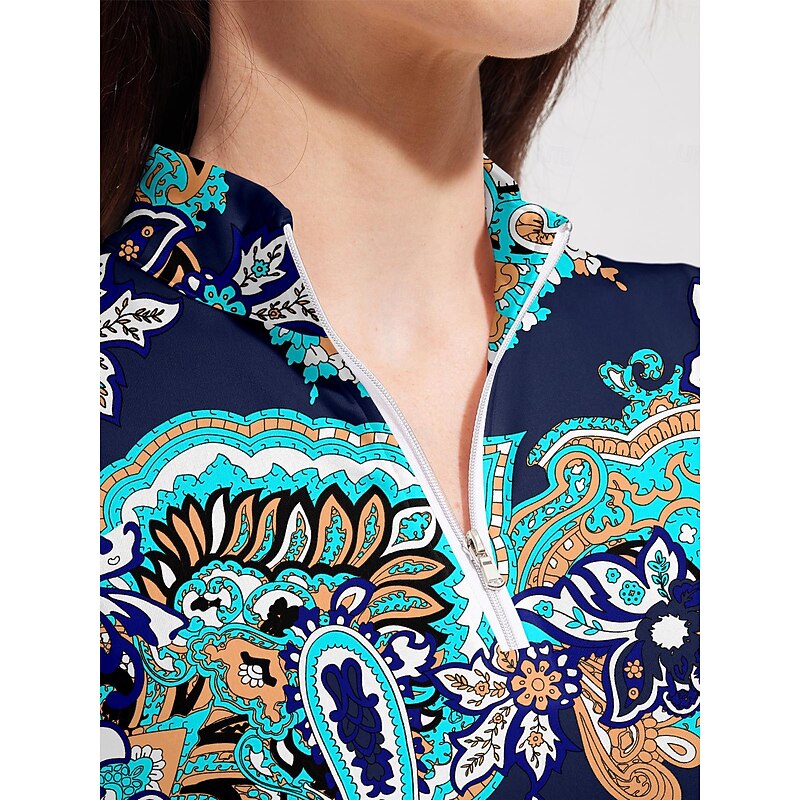 Women's Golf Polo Shirt Dark Navy Sleeveless Top Paisley Ladies Golf Attire Clothes Outfits Wear Apparel3