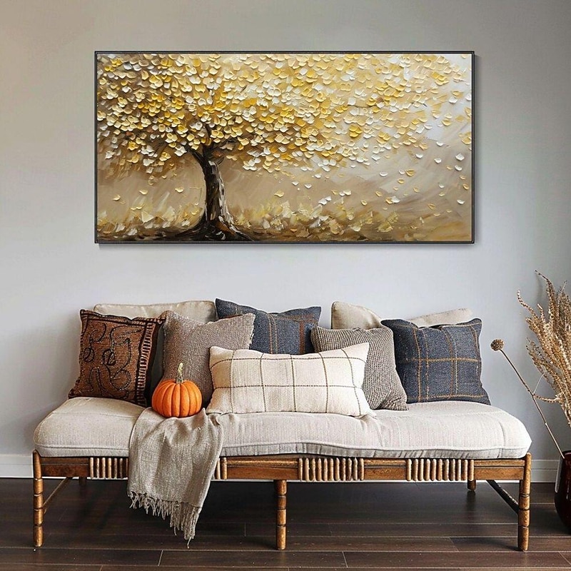 Handmade Oil Painting Canvas Wall Art Decoration Golden Tree Landscape for Home Decor Rolled Frameless Unstretched Painting2