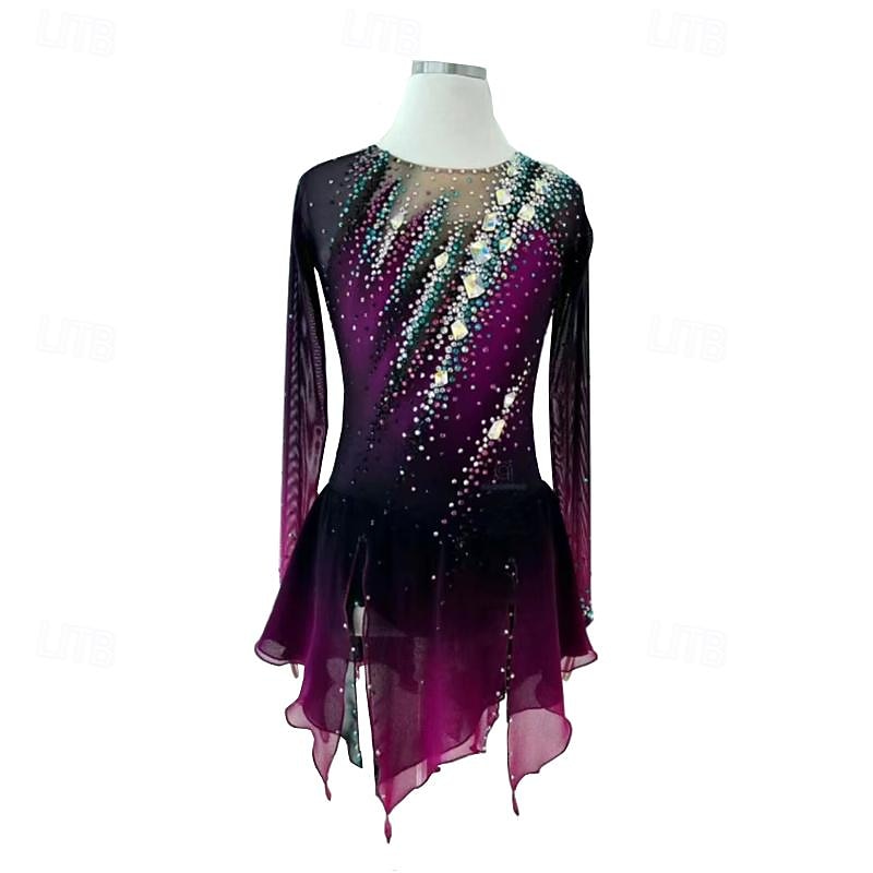 Figure Skating Dress Women's Girls' Ice Skating Dress Violet Mesh Spandex Lace Training Skating Wear Crystal / Rhinestone Figure Skating