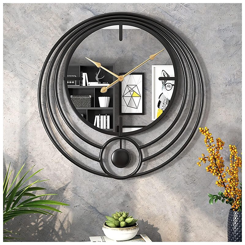 Electronic Wall Clock Large Wall Clock with Mirror Round Battery Operated Silent Quartz Movement Metal Wall Clock for Home Living Room Decor Gold Black 50cm4