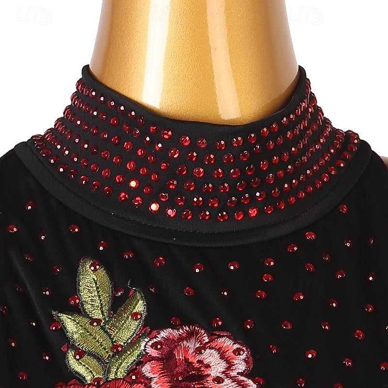 Figure Skating Dress Women's Girls' Ice Skating Dress Black Patchwork Tassel Spandex High Elasticity Training Competition Skating Wear Classic Crystal / Rhinestone Long Sleeve Ice Skating Figure3