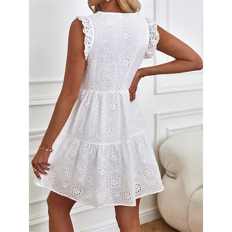 Women's White Summer Spring Mini Dress Petite Dress White Dress Lace Dress Tank Dress Casual Vacation Daily Loose Fit Plain V Neck4
