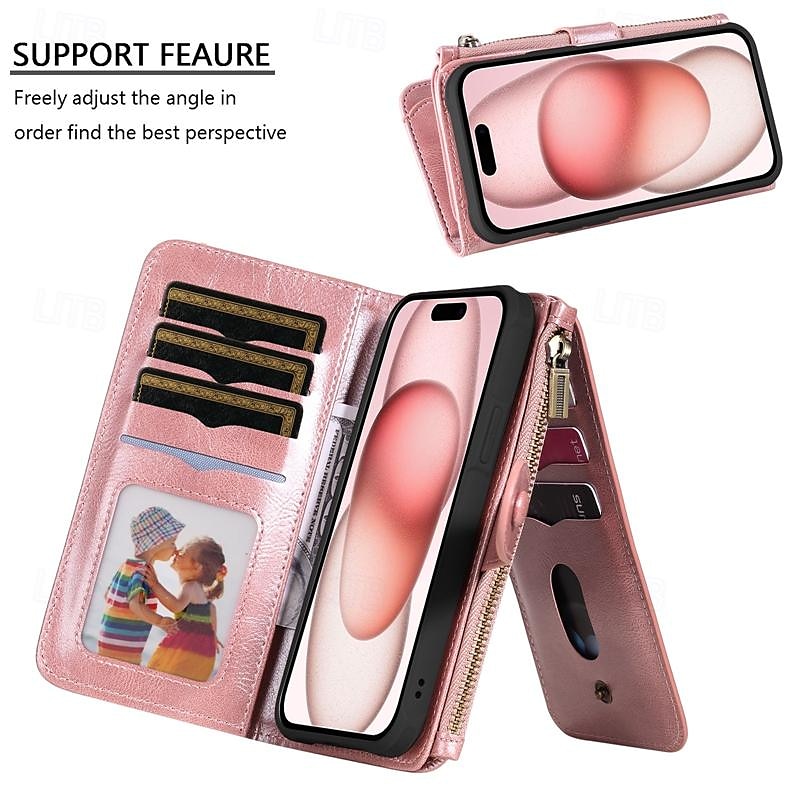 Phone Case For iPhone 17 Pro Max 17 Air 16 15 14 Pro Max Plus 13 12 11 Pro Max Mini Wallet Case Detachable Magnetic Zipper Retro TPU PU Leather4