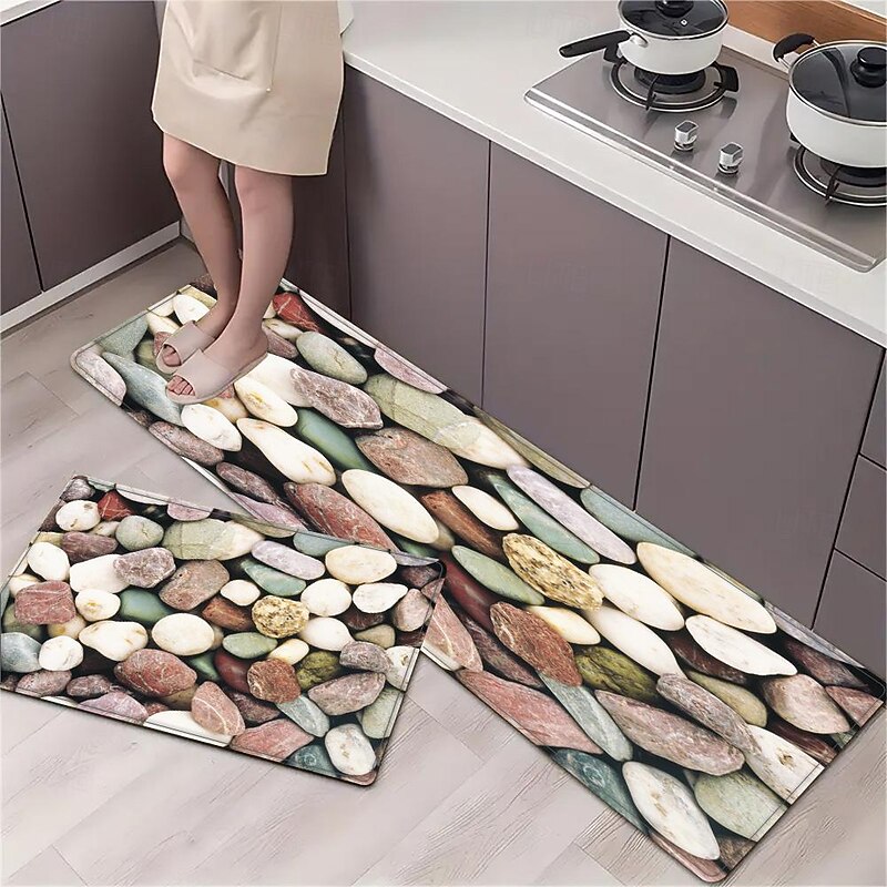 Cobble Stone Area Rug Kitchen Mat Non-Slip Oil Proof Floor Mat Livingroom Rug Indoor Outdoor Mat Bedroom Decor Bathroom Mat Entrance Rug Door Mat