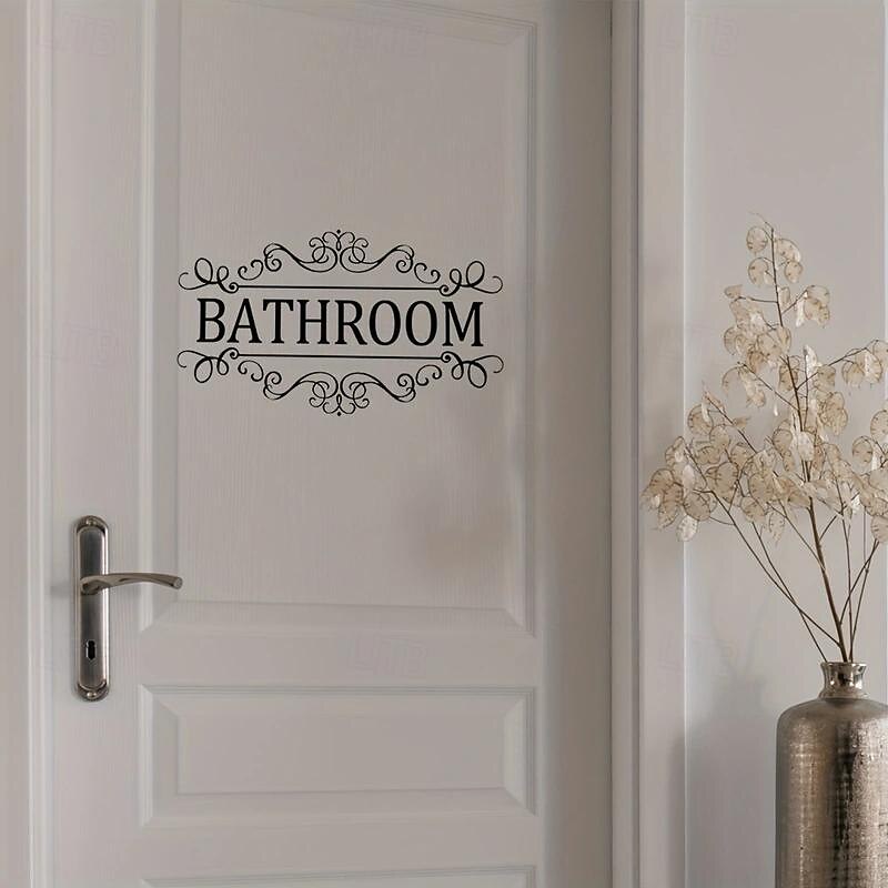 Letter Graphic Wall Sticker, English Logo Bathroom Wall Door Sticker, Removable Wall Decals For Home Bathroom, Home Decor4