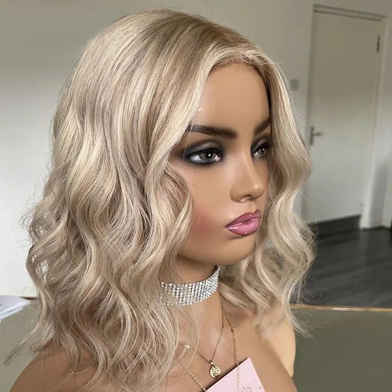 Remy Human Hair 13x4 Lace Front Wig Short Bob Brazilian Hair Wavy Multi-color Wig 130% 150% Density Highlighted / Balayage Hair Glueless Pre-Plucked For Women Short Human Hair Lace Wig4