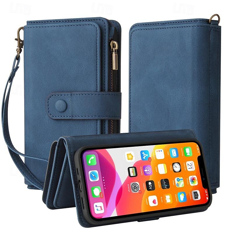 Phone Case For iPhone 17 Pro Max 17 Air 16 15 14 Pro Max Plus 13 12 11 Pro Max Mini Wallet Case Zipper Full Body Protective with Wrist Strap Retro TPU PU Leather2