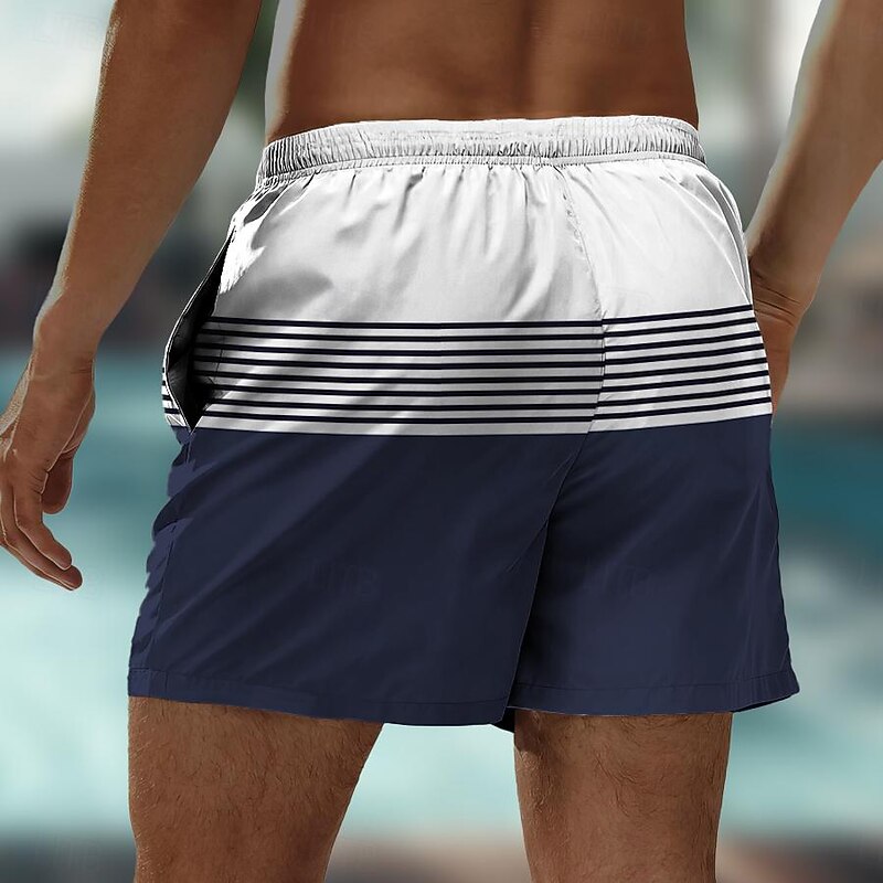 Men's Stripes Geometric Pattern Swim Shorts Board Shorts Swimming Trunks Mid Waist Hawaiian Casual Holiday Beach Drawstring with Mesh lining Elastic Waist Designer Clothing Apparel2