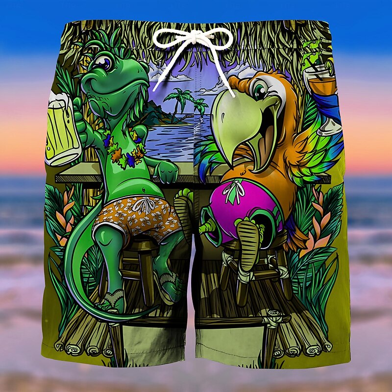 Men's Graphic Tree Parrot Swim Trunks Swim Shorts Board Shorts Mid Waist Fashion Streetwear Designer Casual Daily Holiday Pocket Drawstring Elastic Waist Designer Clothing Apparel4