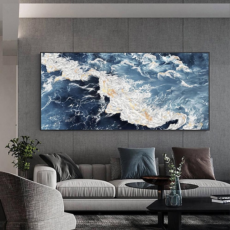 Large hand painted Sea Canvas Oil Painting Handmade Blue Sea Landscape Abstract painting hand painted White Wave Painting Textured Sea Painting Mother Gift for  Living Room Decor4