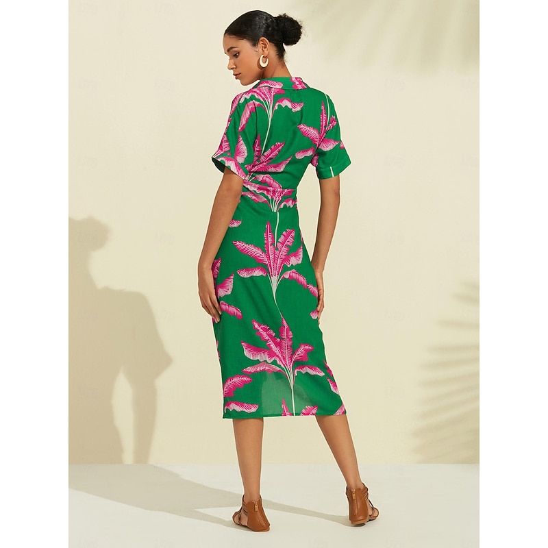 Print V Neck Shirred Midi Dress2