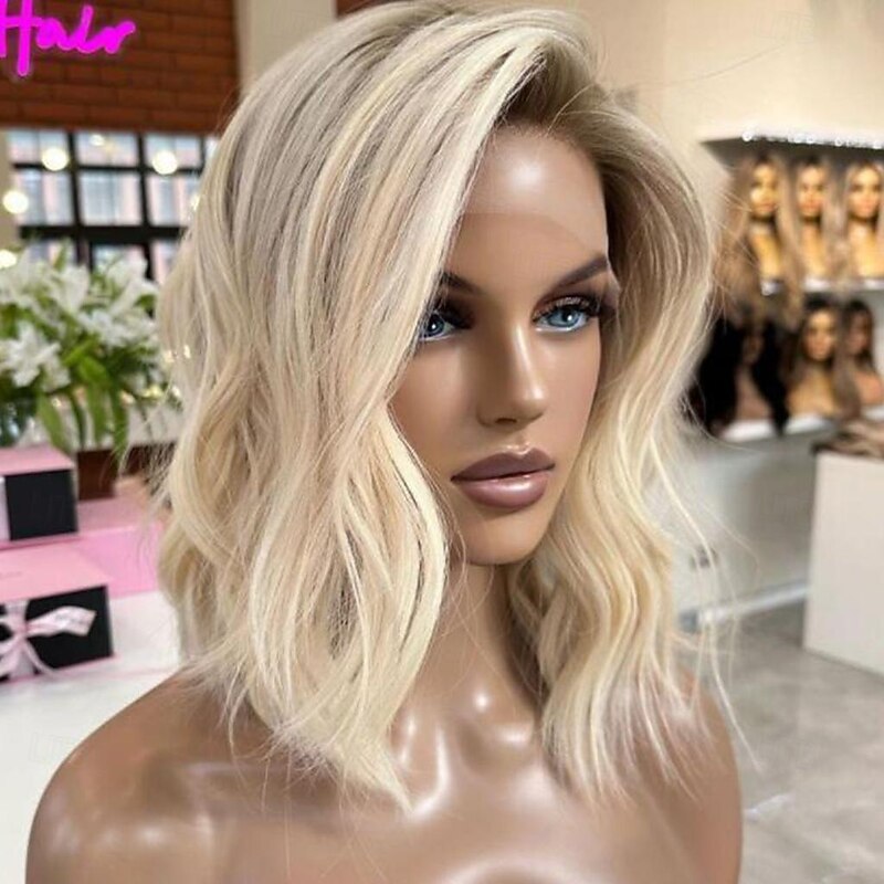 Unprocessed Virgin Hair 13x4 Lace Front Wig Short Bob Brazilian Hair Wavy Multi-color Wig 130% 150% Density with Baby Hair Ombre Hair Glueless Pre-Plucked For Women Short Human Hair Lace Wig3