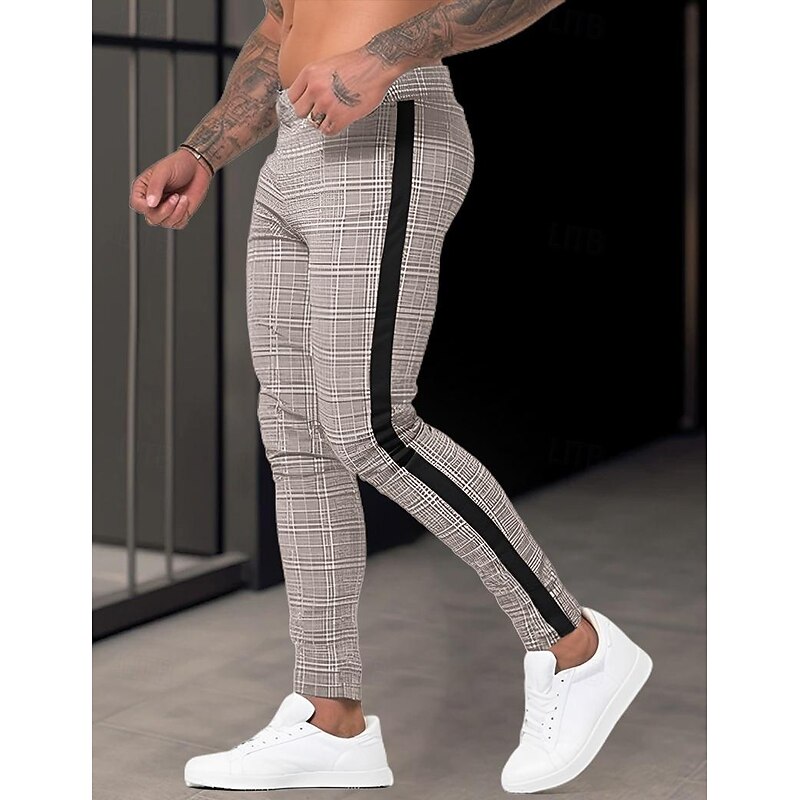 Men's Trousers Chinos Summer Pants Casual Pants Front Pocket Zip Leg Grid / Plaid Comfort Breathable Business Casual Daily Fashion Basic Brown Khaki4