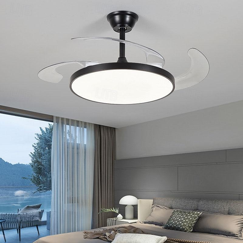 Ceiling Fan with Lights 90/105cm Dimmable LED 3 Color 6 Speeds Timing Reversible Blades with Remote Control, Household Fan Chandelier, indoor Low Profile Flush Mount Ceiling Fan2