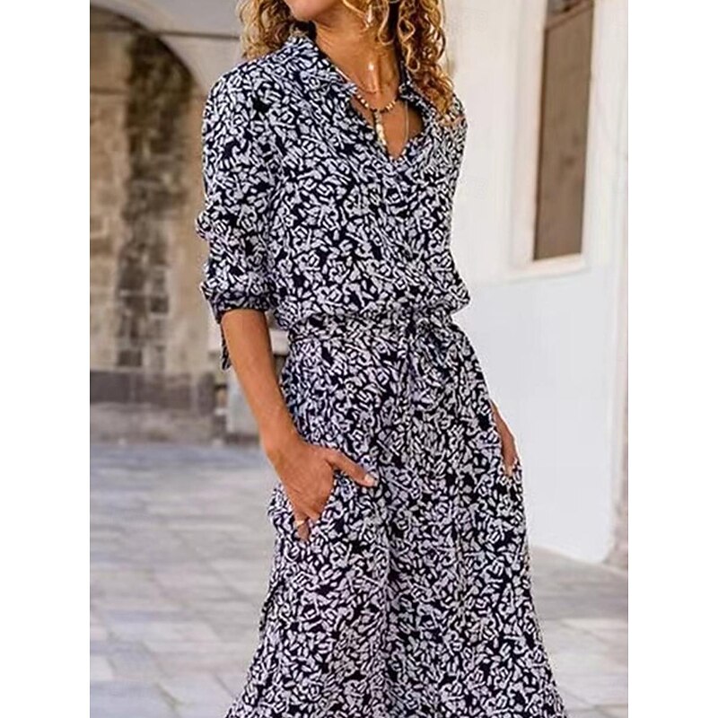 Women's Shirt Dress Floral Pocket Print Shirt Collar Long Dress Maxi Dress Bohemia Daily Vacation Long Sleeve Summer3