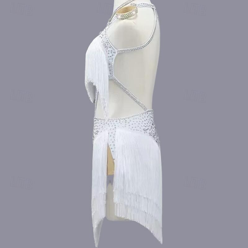 Latin Dance Dress Crystals / Rhinestones Women's Girls' Performance Training Sleeveless High Stretch Yarn3