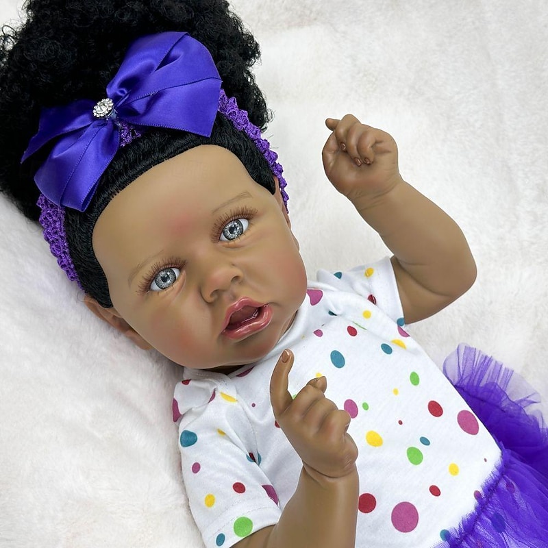 22 inch Black Dolls Reborn Doll Baby & Toddler Toy Doll Reborn Baby Doll Baby Baby Girl African Doll Reborn Baby Doll Saskia Newborn lifelike Gift Hand Made Non Toxic Vinyl W-05022 with Clothes and