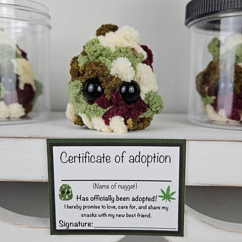 Adopt a Weed Nugget Plushie, Little Weed Nugget Plushie with Encouragement Cards, in a Jar Handmade Plush Stuffed Toys, Best Buds for Life Desktop Ornaments Gift2