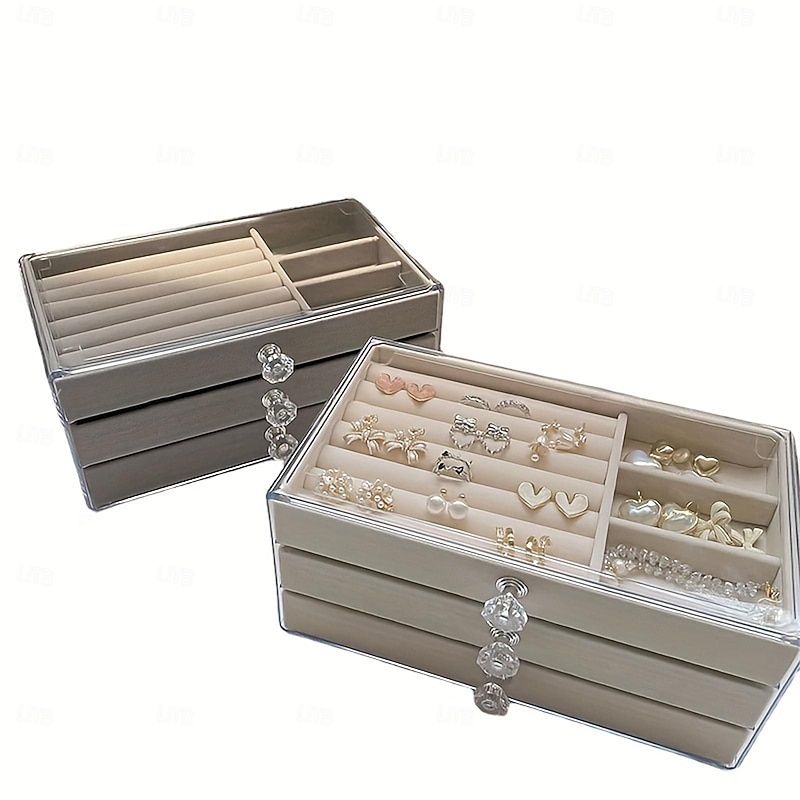 Three-Layer Transparent Acrylic Jewelry Storage Box: Multi-functional Display Cabinet for Rings, Necklaces, Bracelets, Ideal for Desktop Jewelry Storage and Display2