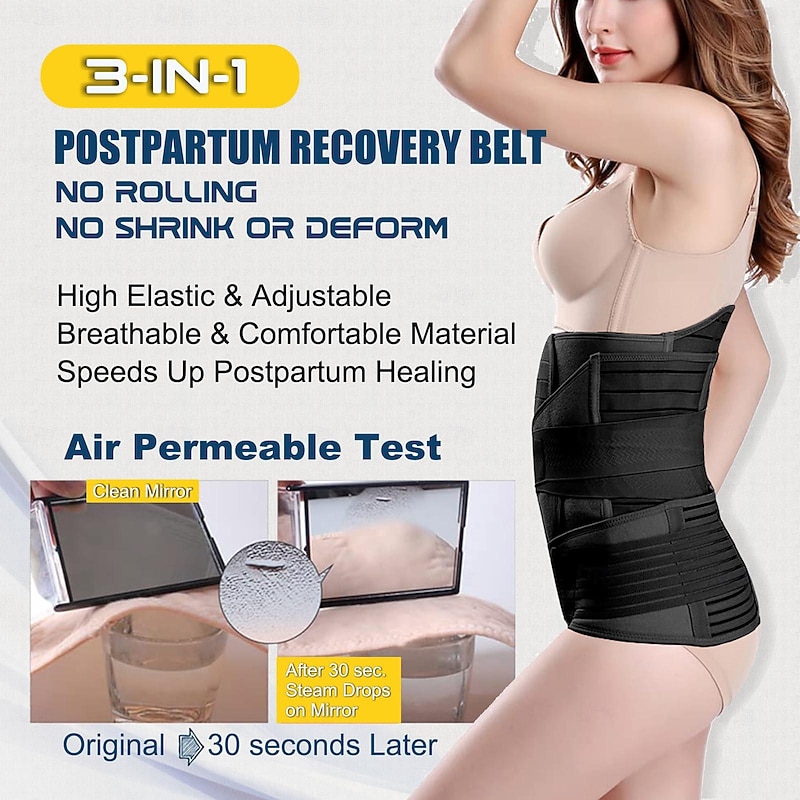 3 in 1 Postpartum Belly Wrap - Recovery Belly/Waist/Pelvis Belt Black Postpartum Belly Band4