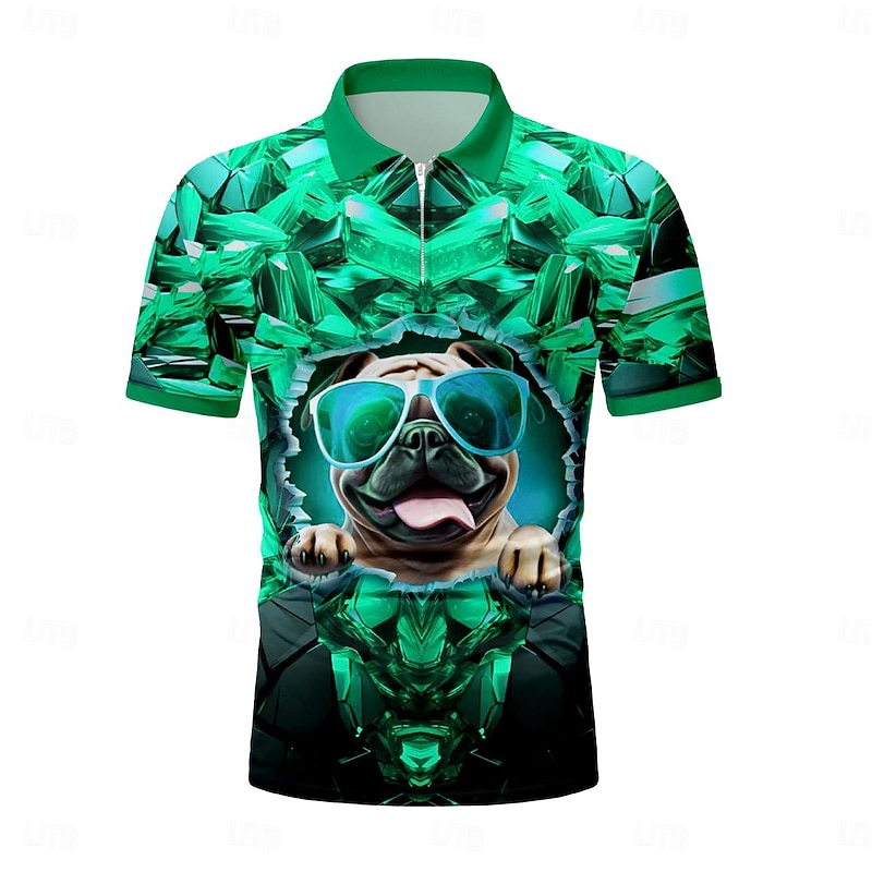 Men's Zip Polo Shirts Golf Shirt Short Sleeve Polo Shirts Collared Shirts Casual Funny Streetwear Vacation Wear Party Outfits 3D Print Quarter Zip Polo Summer Blue / Black Royal Blue Mint Green3