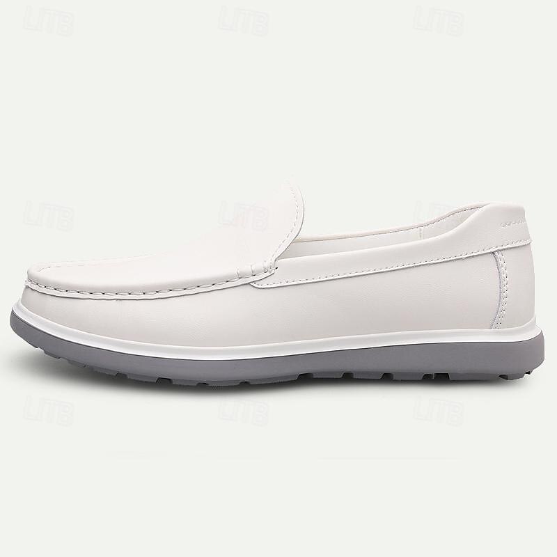 Men's Loafers & Slip-Ons Formal Shoes Dress Shoes Leather Comfortable Slip Resistant Loafer Black White4