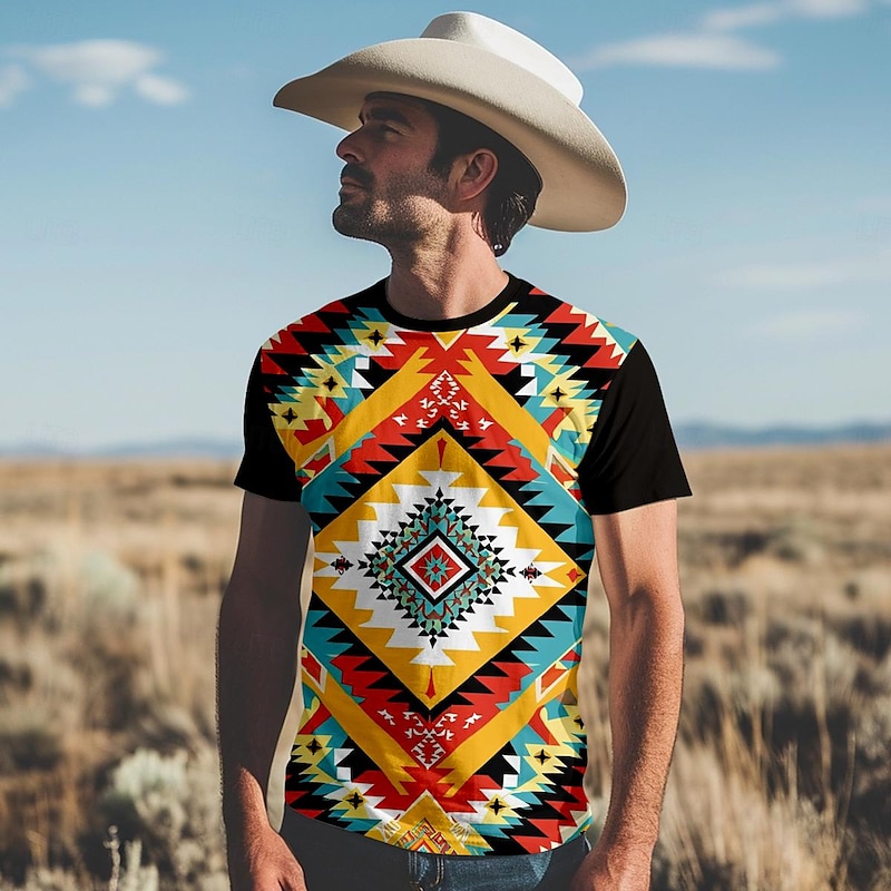 Men's Aztec Tribal T Shirt Short Sleeve T shirt 3D Print Crew Neck Shirt Fashion Retro Vintage Ethnic Black Summer Spring Clothing Apparel S M L XL XXL XXXL