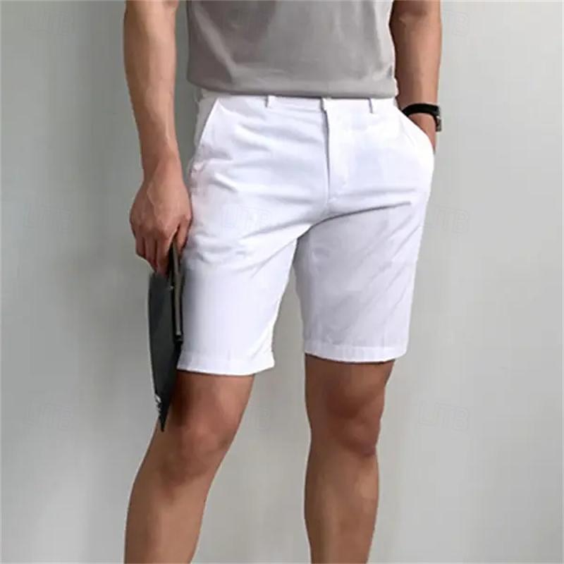 Men's Shorts Summer Shorts Work Shorts Buttons Pocket Plain Comfort Short Holiday Beach Weekend Fashion Casual Black White Micro-elastic4
