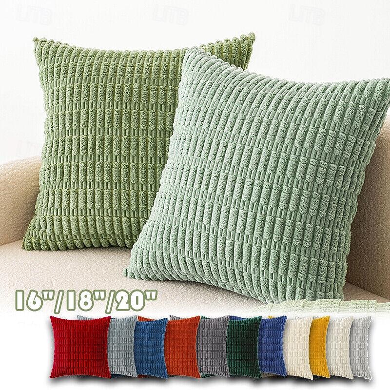 Corduroy Decorative Throw Pillow Covers Soft Corduroy Boho Striped Pillow Cases Accent Square Cushion Covers for Couch Sofa Bed Farmhouse Home Decor Sage Green