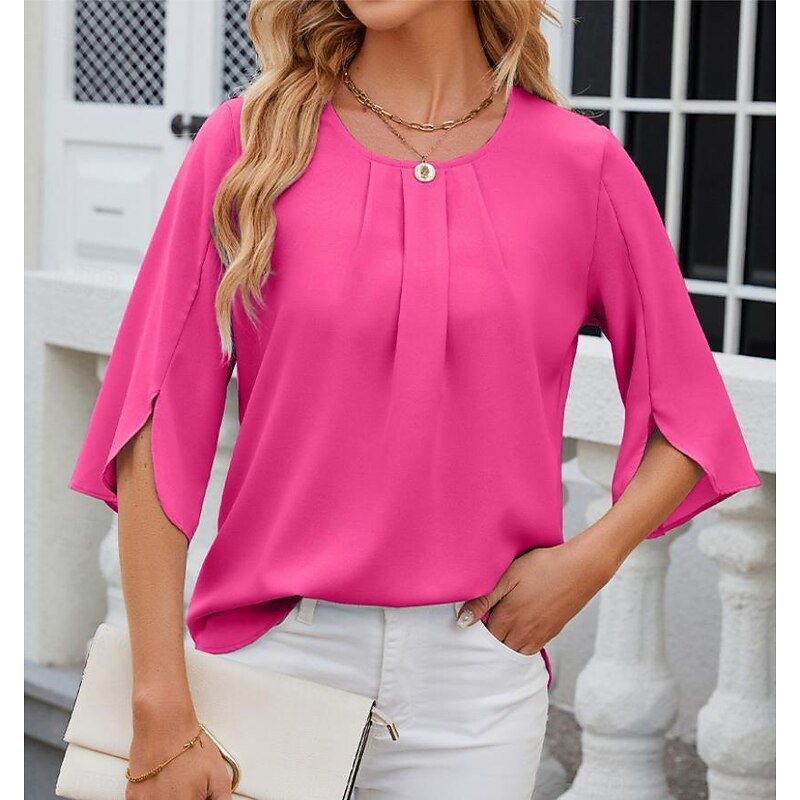 Women's Shirt Short Sleeve Square Neck Vacation Beach Draped Pink Blue Green Summer4