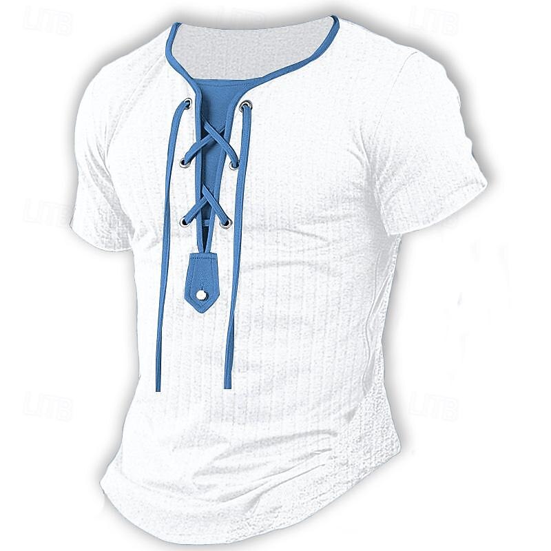 Men's Henley Shirt Short Sleeve Shirt Muscle Shirt Tee Top Short Sleeve Henley Summer Solid Color Daily Hawaiian Lace up Outdoor Street Causal Dark Gray Black White Top Tee for Men3