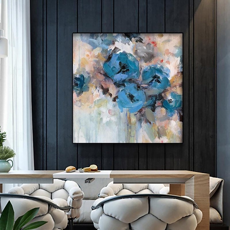 Handmade Oil Painting Canvas Wall Art Decoration Modern Abstract Blue Rose Flower for Home Decor Rolled Frameless Unstretched Painting4
