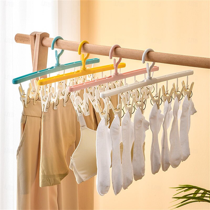 3pcs Rotating Clothes Drying Rack with 8 Clips, Non-Slip, Traceless Socks Hanger for Students' Dormitories, Household Clothes, Underwear, Socks, Ties, Ideal for Wardrobe, Bathroom, Home Organization