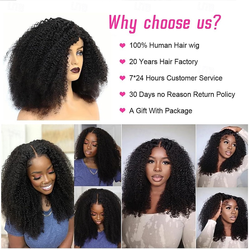 Human Hair Wig Short Long Medium Length Afro Curly Afro Kinky Curly With Bangs Black Natural Color Natural Black Best Quality Thick Natural Hairline Machine Made Capless Brazilian Hair Women's All4
