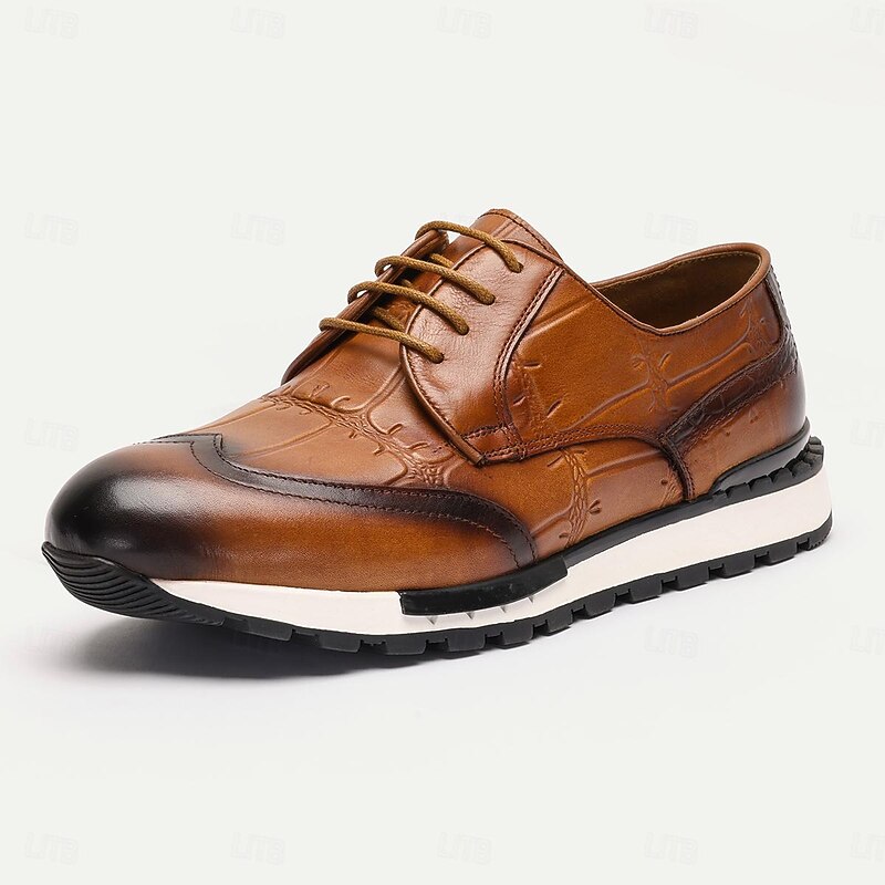 Men's Sneakers Dress Sneakers Leather Italian Full-Grain Cowhide Slip Resistant Lace-up Brown2