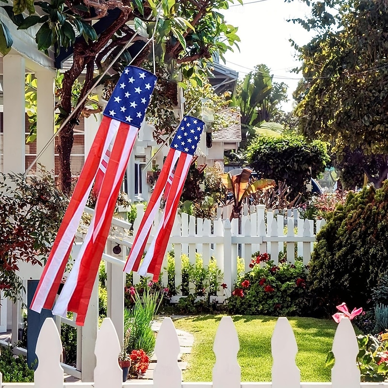 Patriotic Windsock Outdoor Yard Decoration for Independence Day 4th of July, USA Flag Red White Blue Garden Flag Wind Sock