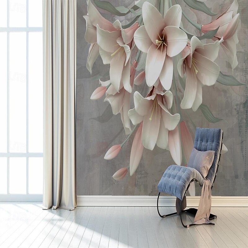 Cool Wallpapers 3D Pink Flower Wallpaper Wall Mural Wall Covering Sticker Peel and Stick Removable PVC/Vinyl Material Self Adhesive/Adhesive Required Wall Decor for Living Room Kitchen Bathroom3
